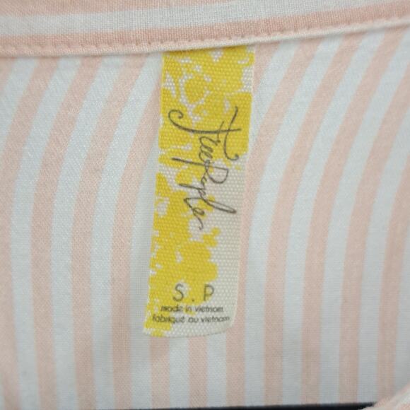 Free People Blouse Shirt S Cape Town Colorblock Stripe Long Sleeve Peach Combo - Picture 6 of 15